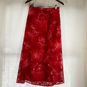 Elegant Red Floral Maxi Skirt with back slit Size 10